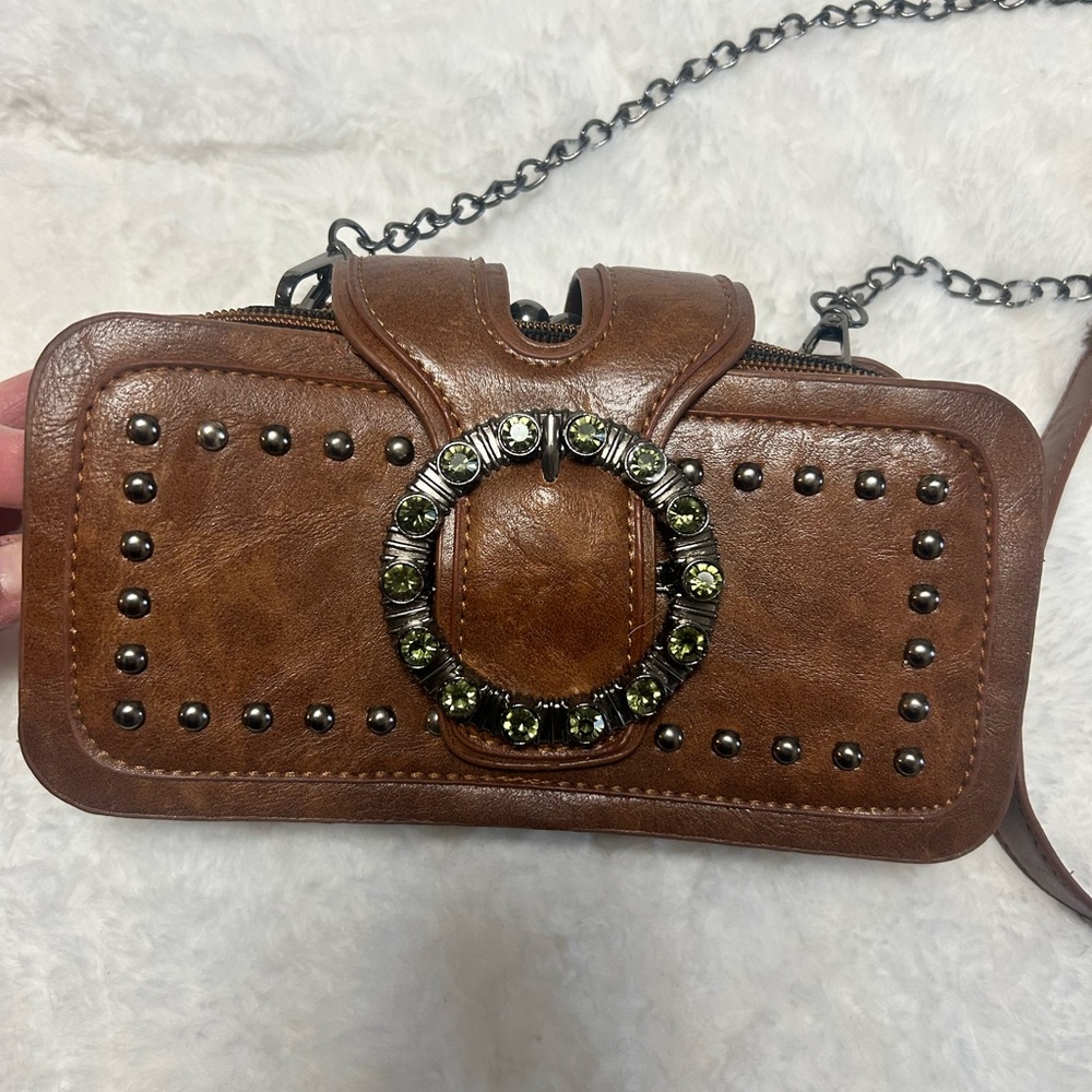 Source Unknown Brown Studded Clutch